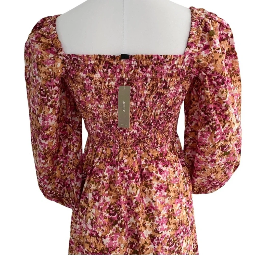 J. Crew Smocked Puff-Sleeve Dress in Pink Faded Floral Size Small NWT